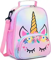 [BTOOP] Lunch Box Kids for Girls Insulated Lunch Bag Cute Reusable Toddler Thermal Meal Cooler Tote Crossbody Bags with Removable Shoulder Strap for School Travel (Rainbow 1)