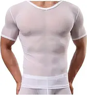 [Panegy] Men's Sexy Transparent T-Shirt Smooth Gauze Slim Fit Tops Underwear Lingerie - White/Black