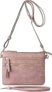 [B BRENTANO] Vegan Mini Multi-Zipper Crossbody Handbag Purse with Tassel Accents