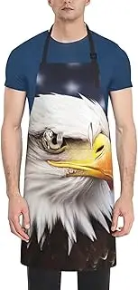 LHBWCVN Bald eagle Apron for Adults, Waterproof Cooking Aprons with 2 Pockets, Adjustable Bib Apron for Dishwashing, Long Kitchen Apron for Women Men Work Aprons for Dog Grooming, Black