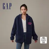 在飛比找蝦皮商城優惠-Gap 男女同款 Logo仿羊羔絨連帽外套-海軍藍(8413