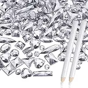 100 Pieces Flat Back Rhinestone Applique Kit Mixed Shape Acrylic Sew On Crystal Rhinestones Gems Jewels for Jewelry Cosplay Costume Clothes Crafts White