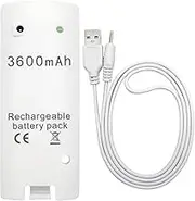 OSTENT 3600mAH Rechargeable Battery Charger Cable for Nintendo Wii Remote Controller Color White