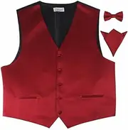 [Zasel] Mens Dark Red Plain Vest Waistcoat & Matching Bow Tie & Pocket Square