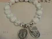 St Raphael Archangel Healing Saint Michael Guardian Angel White Howlite Bracelet