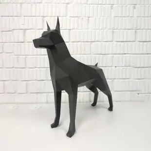 立體手工DIY紙雕 杜賓狗立體落地等比擺件 動物裝飾紙藝模型