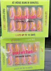 (2 Pack) PaintLab Press On Nails Salon Quality Last Up To 14 Day - #Orange Swirl