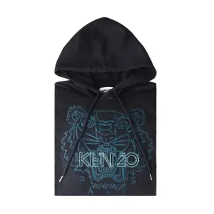 【KENZO】KENZO標籤LOGO虎頭刺繡設計純棉連帽長袖帽T(男款/黑)