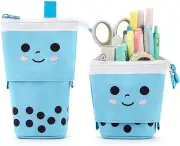 Kawaii Standing Pencil Case, Blue, Pop Up Pencil Box, Makeup Pouch, Pen Holder