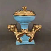 Song Dynasty Ruyao Tianqing Glazed Gilded Lion Incense Burner