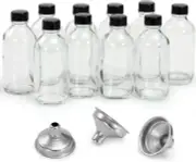 10 Pack, 4 Oz Small Clear Glass Bottles W/ Lids & 3 Stainless Steel Funnel - 120