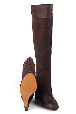 Mark & James Badgley Mischka Fred Coconut Dark Brown Wedge Knee High Boots NEW
