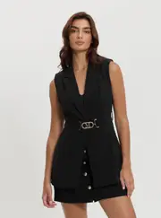 GUESS Women's Marciano Black Becky Belted Vest Size: 38, Elastane