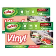 200pc Sabco Multi-Purpose 23cm Disposable Vinyl Latex-Free Gloves Large White