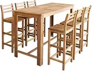 Bar Table and Chair Set 7 Pieces Solid Acacia Wood,Modern Rustic Acacia Hardwood Bar Table and Chairs Set for Home Kitchen Cafe Dining Furniture Sets