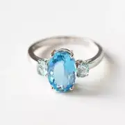 Natural Swiss and Sky Blue Topaz Three Stone Ring 925 Sterling Silver Ring z389