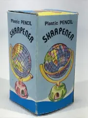 Vtg Tin Globe Pencil Sharpener Travel Retro World Hong Kong Original Box 1998