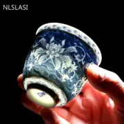 4 Pcs/set Jingdezhen Retro Handmade Ceramic Teacup Coaster Painted Tea Bowl Set
