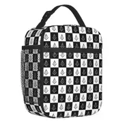i4995 Freemason Checkered Pattern Insulated Lunch Bag Resuable Mason Masonic Cooler Thermal Lunch Tote Beach Camping swg4227