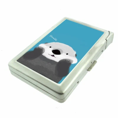 Smile Otter Em1 Cigarette Case with Built in Lighter Metal Wallet