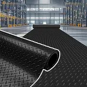 Garage Floor Mat Roll 3 6 10 12 14 16 FT, Heavy Duty Rubber Flooring Rolls 1/8 Inch Thick with Embossed Diamond Plate, Anti Slip Under Car Parking Mats(6ft x 10ft/1.83 Meter x 3.05