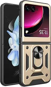 [Kukoufey] Compatible with Motorola Razr+ 2023 Bracket Shell,with Slide Camera Lens Cover Compatible with Motorola RAZR 40 Ultra 5G 4th gen 2023 XT2321-1 XT2321-2 XT2321-3 XT2321-5 Case Gold
