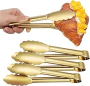 Luxshiny 4pcs Golden Stainless Steel Serving Tongs for Cooking, BBQ, Grilling, Appetizer, Dessert, Ice Bucket, Sugar Cubes