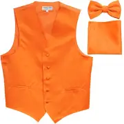 New Men's Orange formal vest Tuxedo Waistcoat_bowtie & hankie set wedding prom