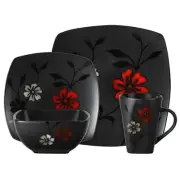 evening blossom 16-piece dinnerware set | gibson plates new black table dinnerwr