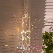 Green Fluorite Crystal Suncatcher, Dreamsum Window Hanging Pendant Glass Prisms Decor Wind Chime Rainbow Sun Catcher for Home Garden Porch to Lover Parents Friends