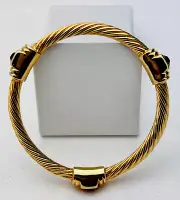 Vintage Gold Tone Topaz Crystal Designer Inspired Bangle Bracelet 7 3/4”