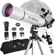 [FlyGala] 30X-750X Telescope for Adults high Powered,80mm Aperture 600mm Focal Length Astronomy Telescope for Kids 8-12,Astronomical Refractor telescopes for Kids 6-8 over 5 year old White
