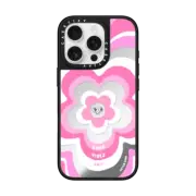 iPhone 16 Pro Mirror Case MagSafe Compatible Pink Y2K Flower Pattern