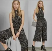 Ted Baker London Women's Black Floral Jumpsuit Cropped Size 3/ US 8 NWT Elegant