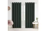 Faux Linen 100% Blockout Eyelet Curtain, Twin Pack (Forest Green) - 225x223cm