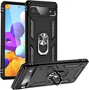Cavor for Google Pixel 6a Case (6.2") TPU Case PC Bumper 360° Rotation Ring Holder Kickstand Back Cover [Work with Magnetic Car Mount] Shockproof Protective Cover-Black
