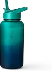 Vinsun Tritan Sports Bottle 1 Litre with Straw Lid - Leak-Proof, BPA-Free - Blue Green Water Bottle for Children and Adults - Water Bottle for Sports, School, Work