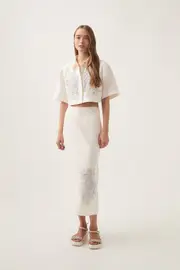 Mirrors Embroidered Midi Skirt