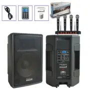 15" Powered Active PA Speaker KTV 2-Way TWS Speaker W/ 4CH UHF Audio Microphone