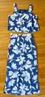 women settop& long skirt white and blue cotton linen lined/beach wear size S Gap