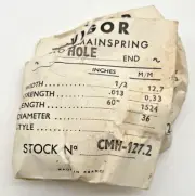 NOS Clock Mainspring CMH 127.2, 1/2" x .013" x 60" Hole End (CM44)