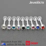 2-6pcs Tongue Bar Ring Flexible Transparent Gem Barbell Piercing Body Jewellery