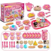 Pink 33 PCS Play House Kitchen Tableware Tea Set Toy Storage Box Afternoon Tea Dessert