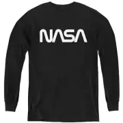 NASA Kids Long Sleeve Shirt White Worm Logo Black Tee