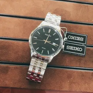 SEIKO 精工 經典款✨情侶對錶 黑色光芒錶盤款的男性女性手錶 (SUR261P1)-黑面X銀色 防水
