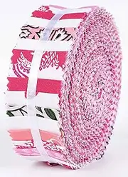 [Soimoi] 40Pcs Block Print Precut Fabrics Strips Roll Up 1.5x42inches Cotton Jelly Rolls for Quilting - Rose Pink