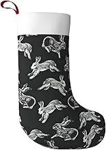 JEJEA Bunny Rabbit print Christmas Stockings,17.5 Inches Family Xmas Stockings,Soft White Plush Cuff Stockings