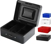 Steel Cash Box with Combination Lock, Metal Small Money Organizer with Money Tra