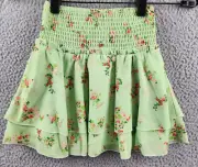 Peek Smocked Floral Pixie Skirt Girls 4/5 Green Multi Elastic Waist Pull On