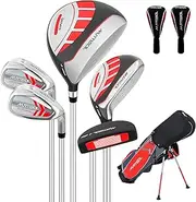 [XDriveMax] 5/6 Pieces Kids Golf Club Set, Junior Golf Club Set Ages (5-8)(9-12)(12-14) Includes Stand Bag, 1# Drive, 5# Hybrid, 6/7#, 9/P# Irons and Putter Right Hand for Boys Girls